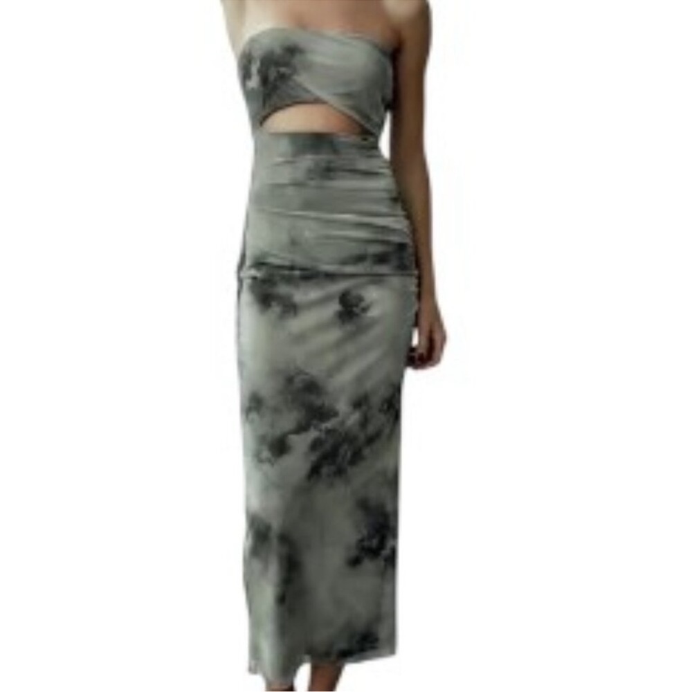 Zara Strapless Gray Tie-Dye Cutout Maxi Dress